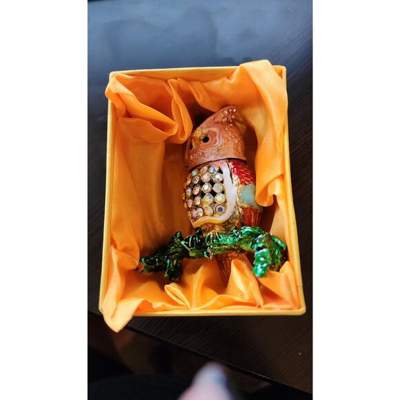 Vintage Hand-Painted Owl Pill Box with Crystals | Decorative Owl Trinket Box - Picture 5 of 5